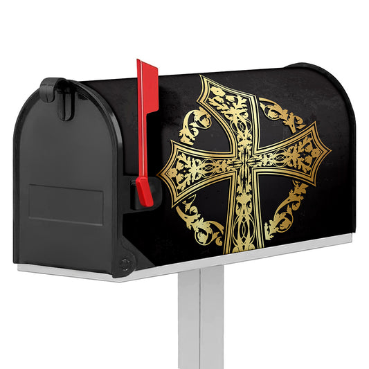 Ornamental Golden Cross Print Mailbox Cover