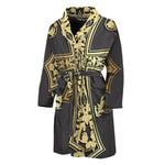 Ornamental Golden Cross Print Men's Bathrobe