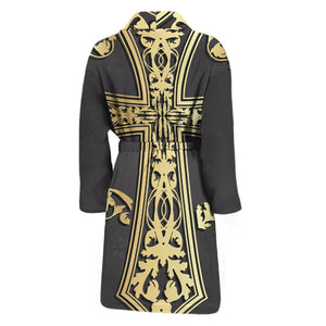 Ornamental Golden Cross Print Men's Bathrobe