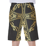 Ornamental Golden Cross Print Men's Beach Shorts