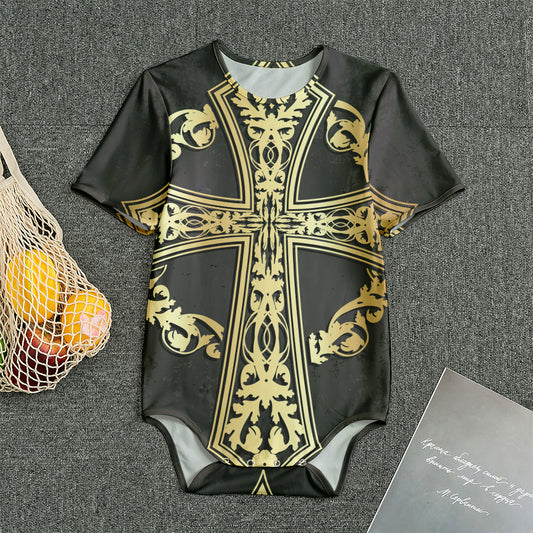 Ornamental Golden Cross Print Men's Bodysuit