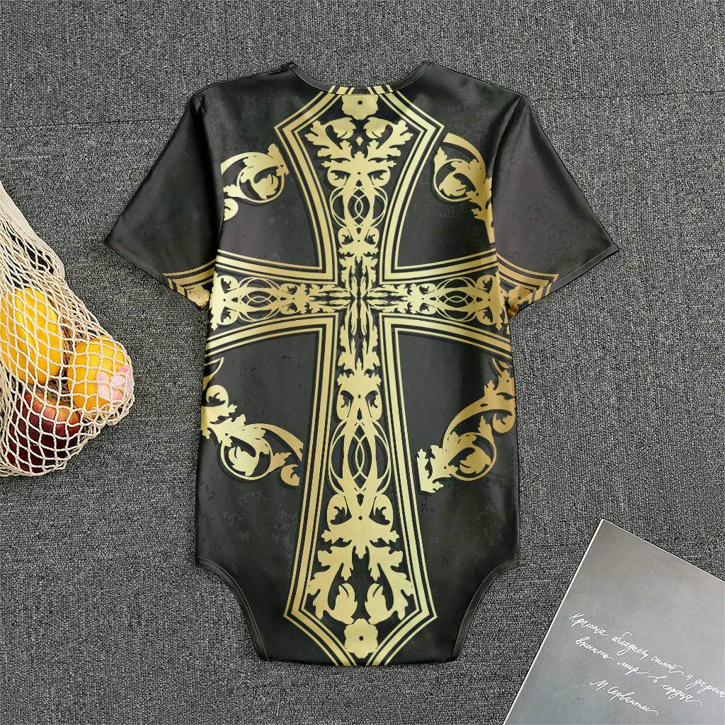 Ornamental Golden Cross Print Men's Bodysuit