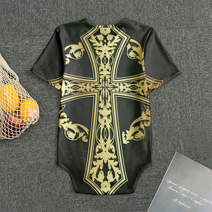 Ornamental Golden Cross Print Men's Bodysuit