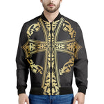 Ornamental Golden Cross Print Men's Bomber Jacket