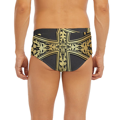 Ornamental Golden Cross Print Men's Briefs