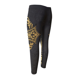 Ornamental Golden Cross Print Men's Compression Pants