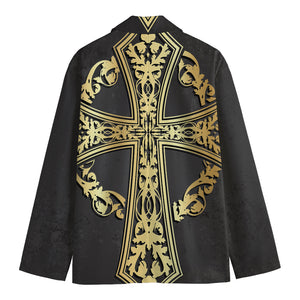 Ornamental Golden Cross Print Men's Cotton Blazer