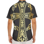 Ornamental Golden Cross Print Men's Deep V-Neck Shirt