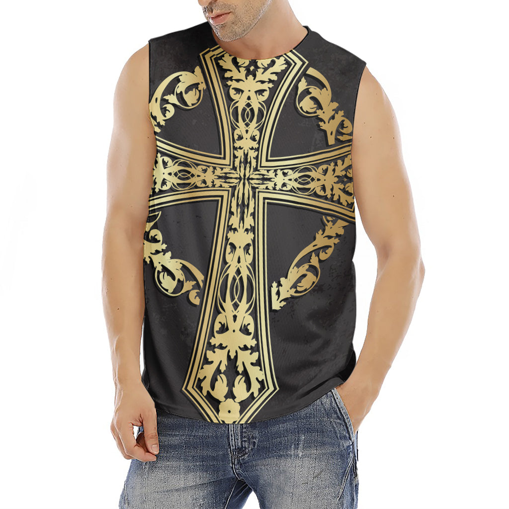 Ornamental Golden Cross Print Men's Fitness Tank Top