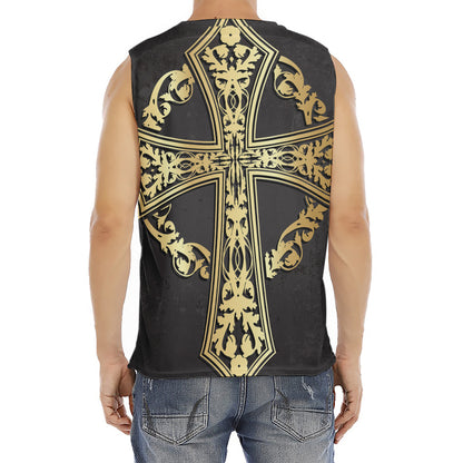 Ornamental Golden Cross Print Men's Fitness Tank Top