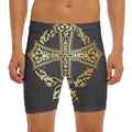 Ornamental Golden Cross Print Men's Long Boxer Briefs