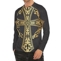 Ornamental Golden Cross Print Men's Long Sleeve Rash Guard