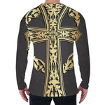 Ornamental Golden Cross Print Men's Long Sleeve T-Shirt