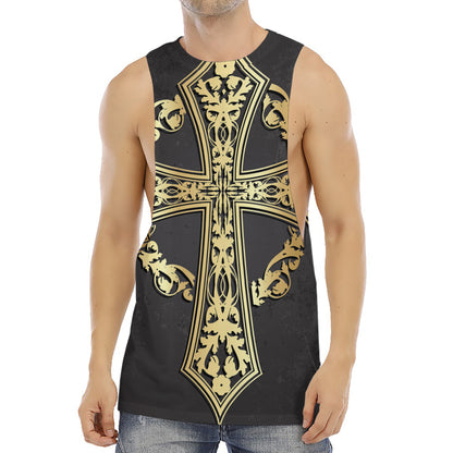Ornamental Golden Cross Print Men's Muscle Tank Top