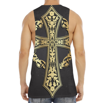 Ornamental Golden Cross Print Men's Muscle Tank Top