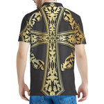 Ornamental Golden Cross Print Men's Polo Shirt