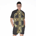 Ornamental Golden Cross Print Men's Romper