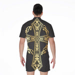 Ornamental Golden Cross Print Men's Rompers