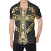 Ornamental Golden Cross Print Men's Shirt