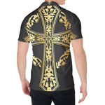 Ornamental Golden Cross Print Men's Shirt