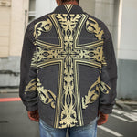 Ornamental Golden Cross Print Men's Shirt Jacket