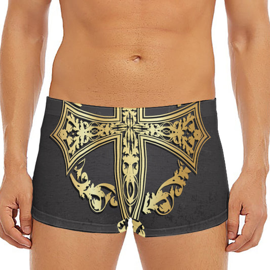 Ornamental Golden Cross Print Men's Short Boxer Briefs