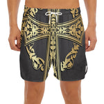 Ornamental Golden Cross Print Men's Split Running Shorts