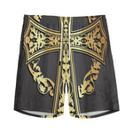 Ornamental Golden Cross Print Men's Sports Shorts