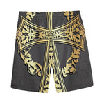 Ornamental Golden Cross Print Men's Sports Shorts