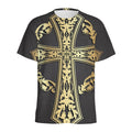 Ornamental Golden Cross Print Men's Athletic T-Shirt