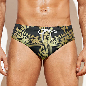 Ornamental Golden Cross Print Men's Swim Briefs