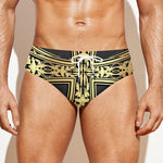 Ornamental Golden Cross Print Men's Swim Briefs