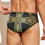 Ornamental Golden Cross Print Men's Swim Briefs