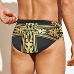 Ornamental Golden Cross Print Men's Swim Briefs