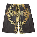 Ornamental Golden Cross Print Men's Swim Trunks