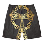 Ornamental Golden Cross Print Men's Swim Trunks