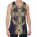 Ornamental Golden Cross Print Men's Velvet Tank Top