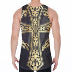 Ornamental Golden Cross Print Men's Velvet Tank Top