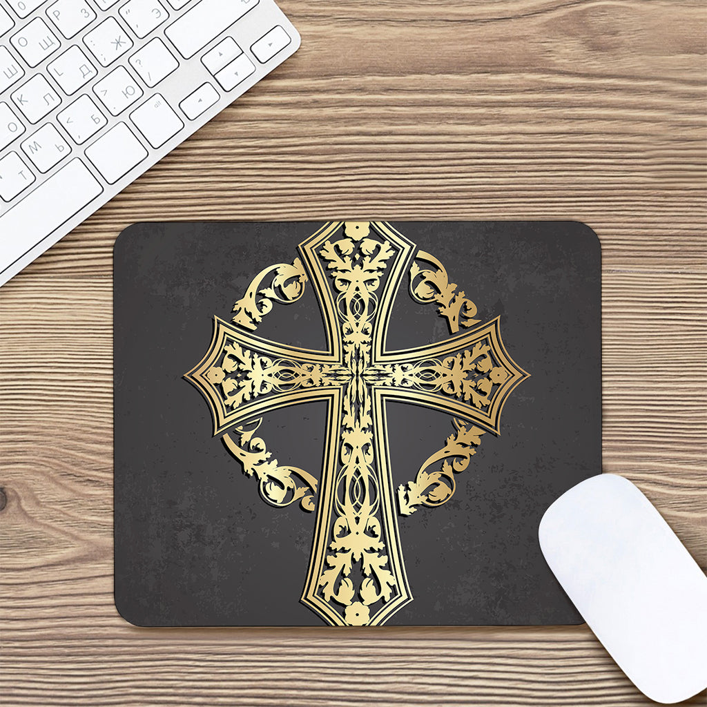 Ornamental Golden Cross Print Mouse Pad
