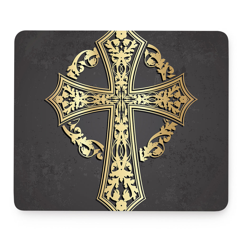 Ornamental Golden Cross Print Mouse Pad