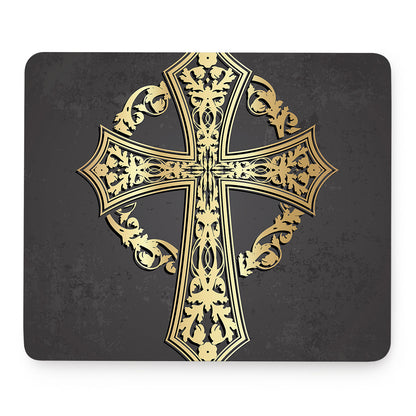 Ornamental Golden Cross Print Mouse Pad