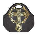 Ornamental Golden Cross Print Neoprene Lunch Bag