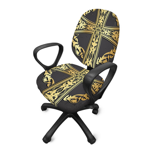 Ornamental Golden Cross Print Office Chair Cover