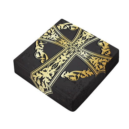 Ornamental Golden Cross Print Outdoor Seat Cushion Cover