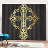 Ornamental Golden Cross Print Pencil Pleat Curtains