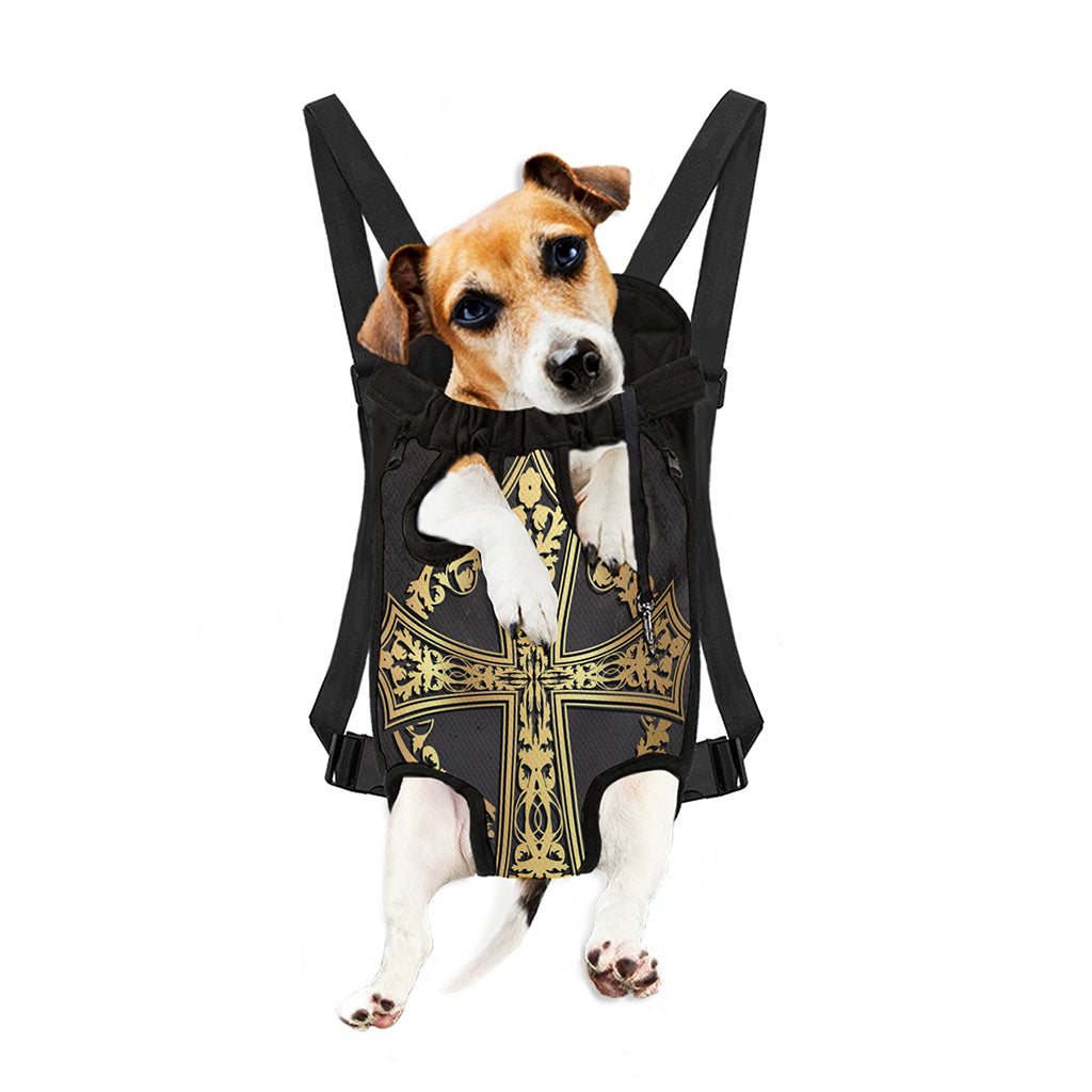 Ornamental Golden Cross Print Pet Carrier Backpack