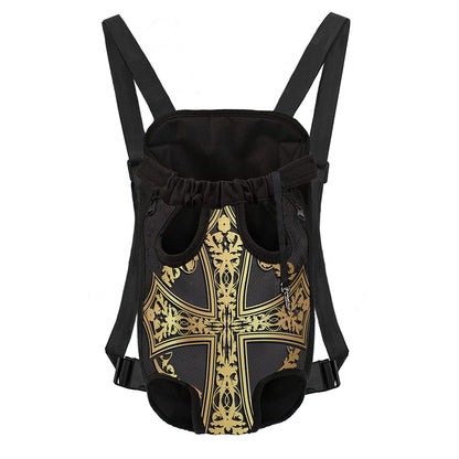 Ornamental Golden Cross Print Pet Carrier Backpack