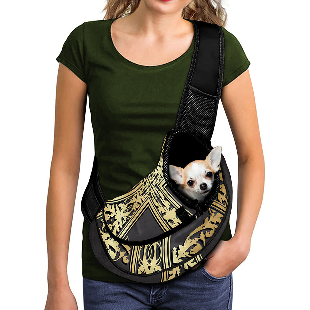 Ornamental Golden Cross Print Pet Sling Carrier