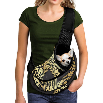 Ornamental Golden Cross Print Pet Sling Carrier
