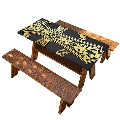 Ornamental Golden Cross Print Picnic Table Cover